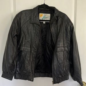 Vintage black leather bomber jacket